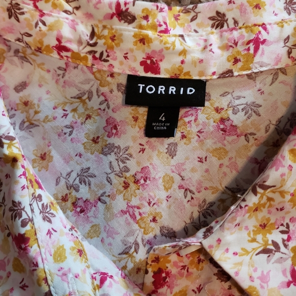 Torrid poplin collared shirt dress button up sleeveless mini floral pink 4 - Picture 2 of 7